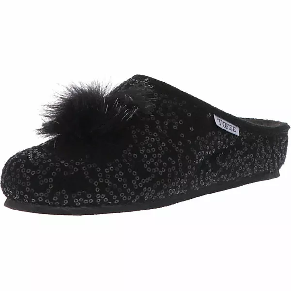 Tofee Damen Hausschuhe Pantoffeln Naturwollfilz Schwarz - Schwarz 3 Tofee Damen Hausschuhe Pantoffeln Naturwollfilz Schwarz - Schwarz