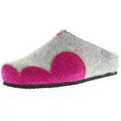 Tofee Damen Hausschuhe Pantoffeln Pantoletten Naturwollfilz (Wolke) Grau/pink/fuchsia - Grau