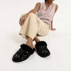 Ugg W Scuffette Ii Chunky Sequin Lammfell-Hausschuhe - Schwarz -Schuhladen 26293300 02