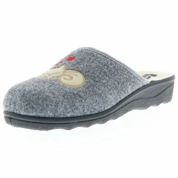 Comfort Damen Hausschuhe Pantoletten Slipper Schurwolle Katze Grau - Grau 3 Comfort Damen Hausschuhe Pantoletten Slipper Schurwolle Katze Grau - Grau