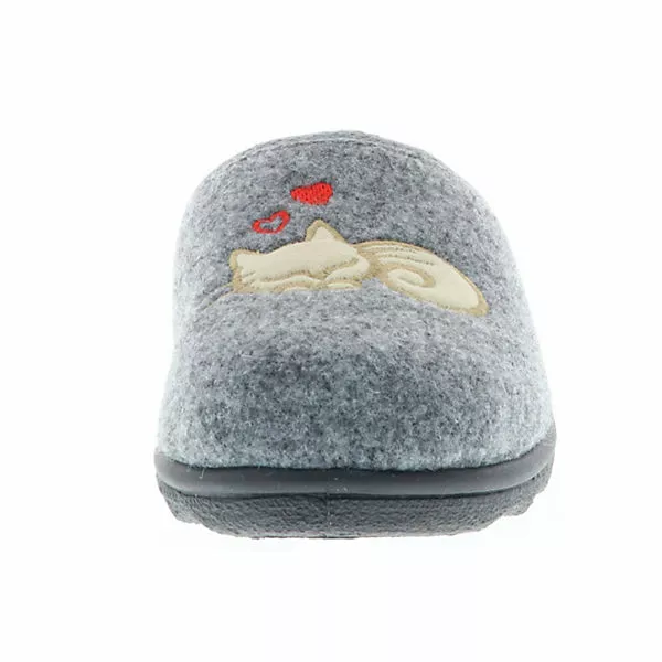 Comfort Damen Hausschuhe Pantoletten Slipper Schurwolle Katze Grau - Grau 6 Comfort Damen Hausschuhe Pantoletten Slipper Schurwolle Katze Grau - Grau – Bild 4