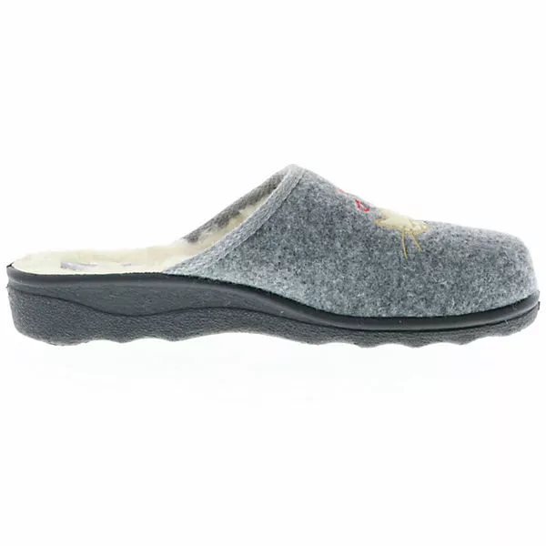 Comfort Damen Hausschuhe Pantoletten Slipper Schurwolle Katze Grau - Grau 8 Comfort Damen Hausschuhe Pantoletten Slipper Schurwolle Katze Grau - Grau – Bild 6
