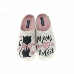 Cosero Damen Hausschuhe Pantoletten Pantoffeln Glitzeroptik Katze Meow Power Beige/rosa/mehrfarbig - Beige