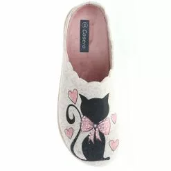 Cosero Damen Hausschuhe Pantoletten Pantoffeln Glitzeroptik Katze Meow Power Beige/rosa/mehrfarbig - Beige -Schuhladen 28478899 07