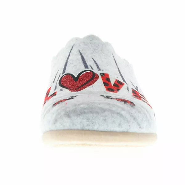 Cosero Damen Hausschuhe Pantoletten Pantoffeln Marienkäfer Love Grau/rot/mehrfarbig - Grau 6 Cosero Damen Hausschuhe Pantoletten Pantoffeln Marienkäfer Love Grau/rot/mehrfarbig - Grau – Bild 4