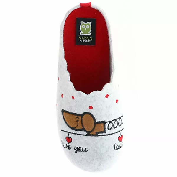 MARPEN SLIPPERS Damen Hausschuhe Pantoletten Pantoffeln Hund Weiß/grau - Weiß 9 MARPEN SLIPPERS Damen Hausschuhe Pantoletten Pantoffeln Hund Weiß/grau - Weiß – Bild 7
