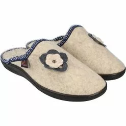 Filsko Doren - Filzpantoffeln Damen - Biegsam - Wärmend - Abriebfest- Ohne Verschluss - Mit Blume - Beige -Schuhladen 29627311 07